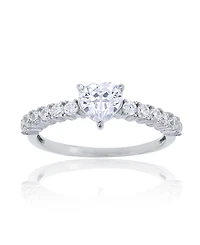 Red, Green, Purple, or White Heart Cubic Zirconia Ring Rhodium Plated Sterling Silver