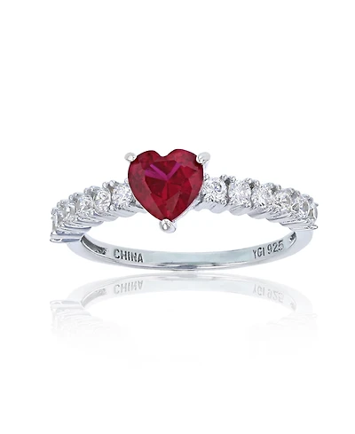 Red, Green, Purple, or White Heart Cubic Zirconia Ring Rhodium Plated Sterling Silver