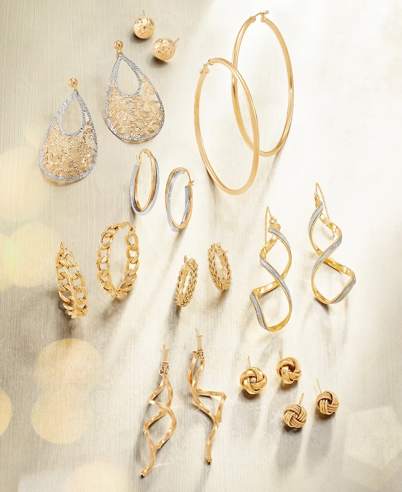 Italian Gold Glitter Twist Drop Earrings in 14k Gold