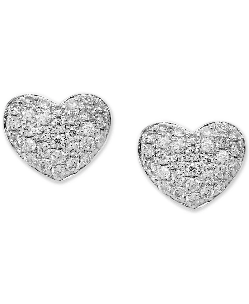 Effy Diamond Pave Heart Stud Earrings (1/5 ct. t.w.) in Sterling Silver or 14k Gold-Plated Sterling Silver