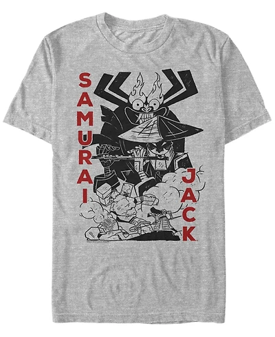 Fifth Sun Men's Samurai Jack Aku Battle Woodblock Print Short Sleeve T- shirt