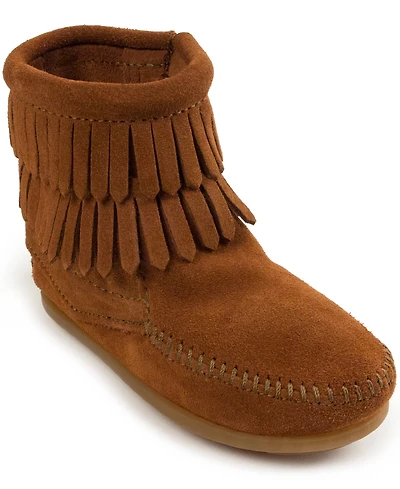 Minnetonka Kids' Suede Double Fringe Side Zip Boots