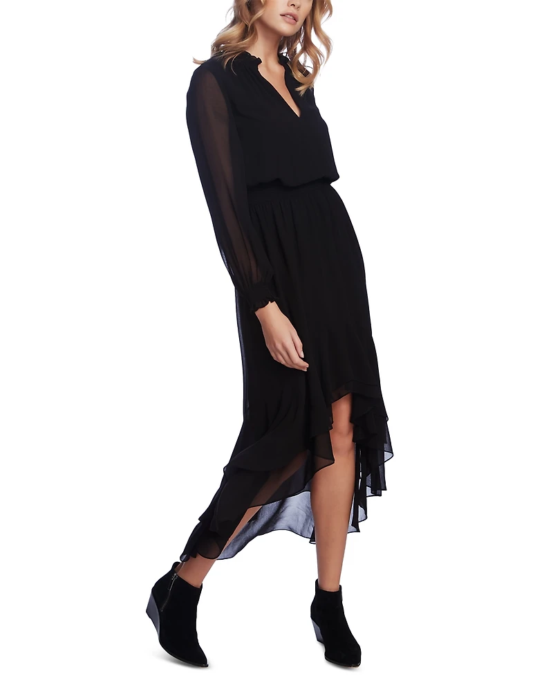 1.state Women's Long Sleeve Smocked-Waist High-Low Dress