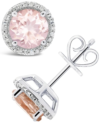 Morganite (2-1/2 ct. t.w.) and Diamond (1/6 ct. t.w.) Stud Earrings in Sterling Silver
