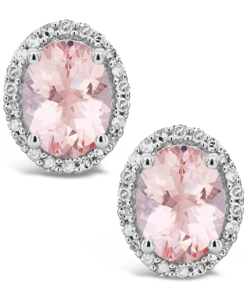 Morganite (2-1/10 ct. t.w.) and Diamond (1/5 ct. t.w.) Stud Earrings in Sterling Silver