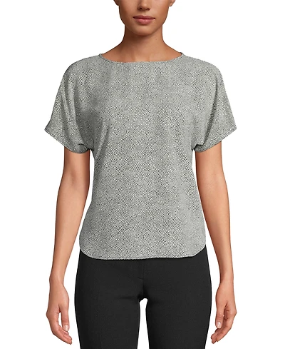 Anne Klein Petite Printed Boat-Neck Top