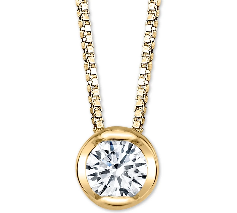 Sirena Diamond Bezel Solitaire 18" Pendant Necklace (1/10 ct. t.w.) in 14k White or Yellow Gold