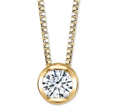 Sirena Diamond Bezel Solitaire 18" Pendant Necklace (1/10 ct. t.w.) in 14k White or Yellow Gold