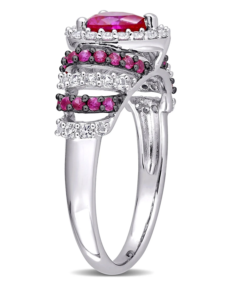 Lab-Grown Ruby (1 1/3 ct. t.w.) and White Sapphire (3/8 Heart Vintage Style Ring Sterling Silver