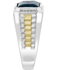 Effy Men's London Blue Topaz (5-5/8 ct. t.w.) & Diamond (1/10 ct. t.w.) Ring in Sterling Silver & 18k Gold-Plate