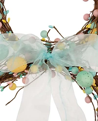 Glitzhome Easter Bunny Shaped Wreath with Eggs Satin Ribbon Bow