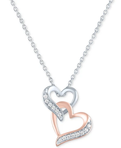 Diamond Double Heart Pendant Necklace (1/10 ct. t.w.) in Sterling Silver & 14k Rose Gold-Plate, 16" + 2" extender