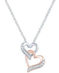 Diamond Double Heart Pendant Necklace (1/10 ct. t.w.) in Sterling Silver & 14k Rose Gold-Plate, 16" + 2" extender
