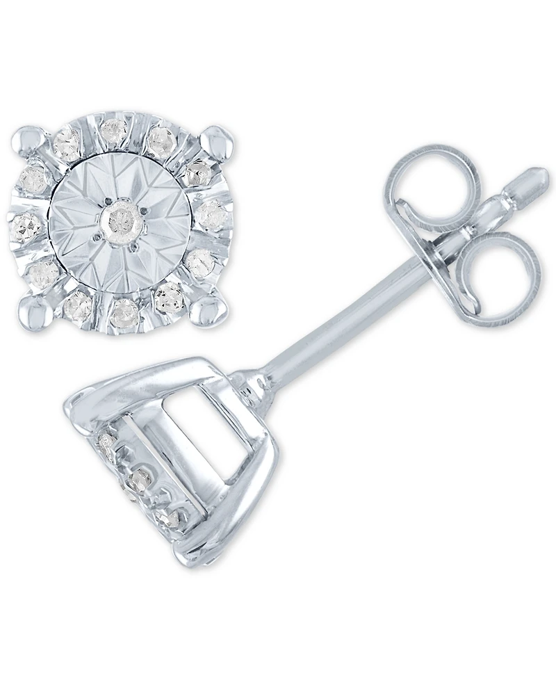 Diamond Halo Stud Earrings (1/10 ct. t.w.) in Sterling Silver