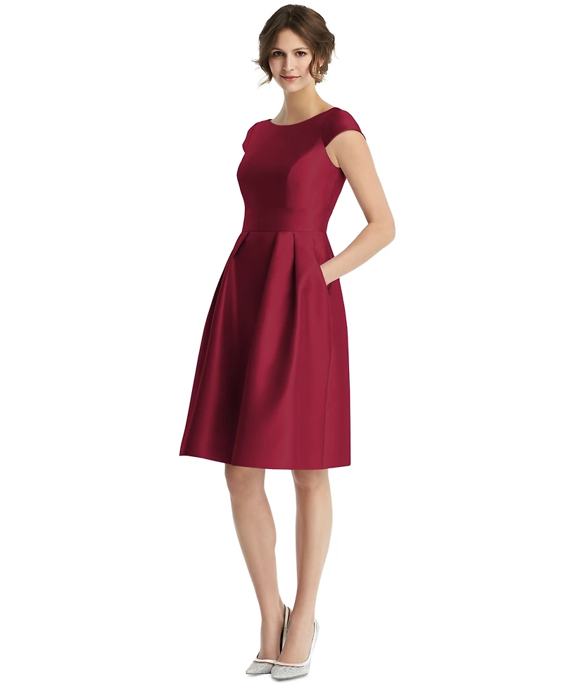 Alfred Sung Women's Cap Sleeve Pleated Cocktail Dress with Pockets