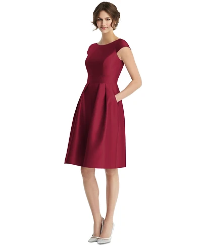 Alfred Sung Women's Cap Sleeve Pleated Cocktail Dress with Pockets