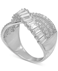 Cubic Zirconia Triple Row Baguette & Pave Crossover Ring (3 ct. t.w.) Sterling Silver or 18K Gold over