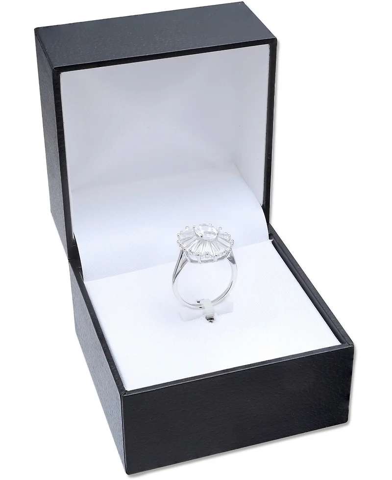 Cubic Zirconia Tapered Flower Oval & Baguette Ring (5-3/8 ct. t.w.) in Sterling Silver (Also Available in Orange, Blue, and Light Blue)