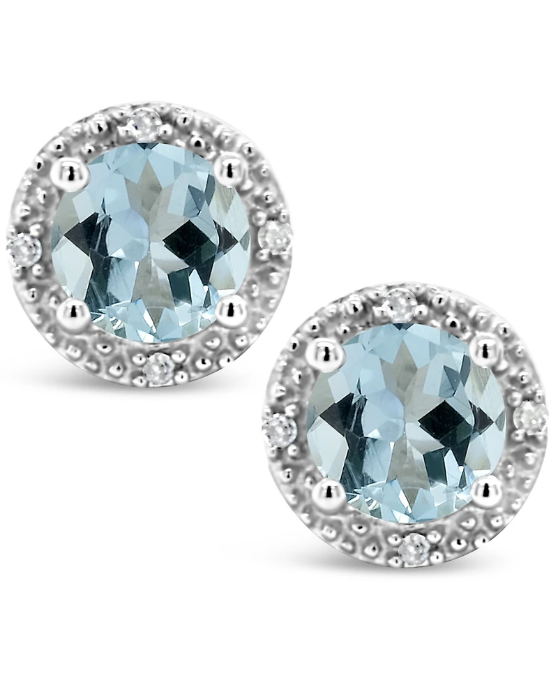 Gemstone (6mm) and Diamond Accent Stud Earrings Sterling Silver