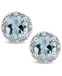 Gemstone (6mm) and Diamond Accent Stud Earrings Sterling Silver