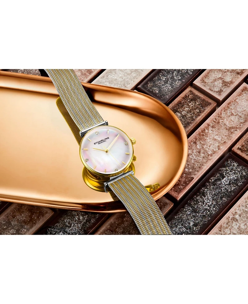 Stuhrling Women's Gold - Silver Tone Mesh Stainless Steel Bracelet Watch 32mm