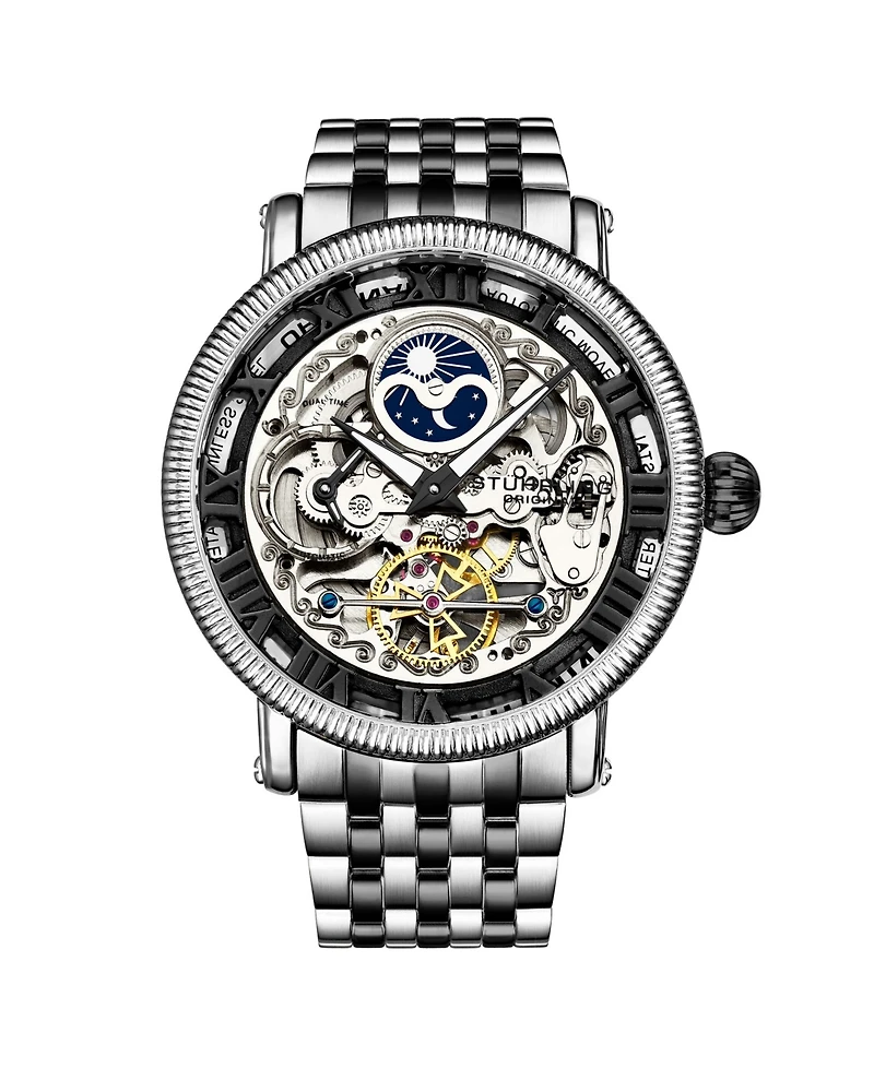 Stuhrling Men's Black - Silver Tone Stainless Steel Bracelet Watch 49mm