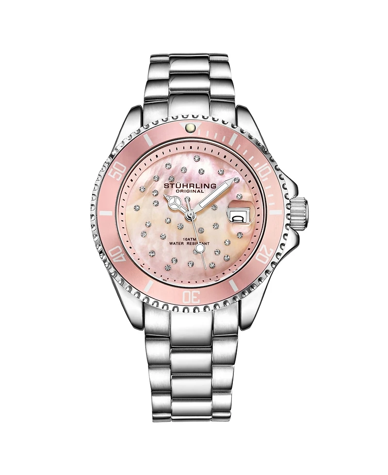 Stuhrling Women's Silver Tone Stainless Steel Bracelet Watch 39mm