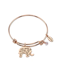 Unwritten "All Good Things are Wild and Free" Elephant Charm Adjustable Bangle Bracelet in Rose Gold-Tone Stainless Steel with Silver Plated Charms