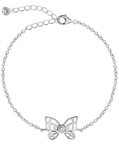 Bodifine Cubic Zirconia Butterfly Sterling Silver-Tone Anklet