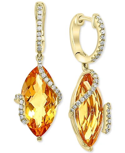 Effy Citrine & Diamond Drop Earrings 14k Gold (Also available Pink Amethyst, Green Amethyst and London Blue Topaz)