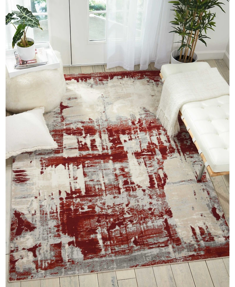 Long Street Looms Samuel SAM14 Ivory, Red 5'3" x 7'3" Area Rug