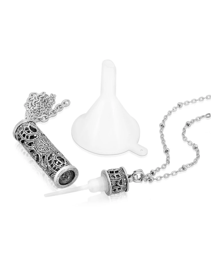 2028 Pewter Filigree Vial with Tassel Necklace