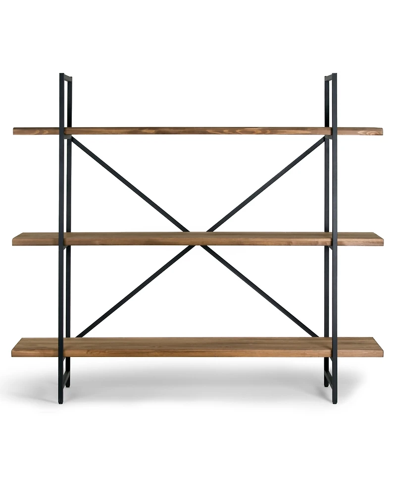 Glamour Home Ailis 56" Pine Wood Metal Frame Etagere Three Wide Shelf Bookcase Media Center