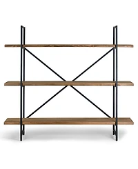 Glamour Home Ailis 56" Pine Wood Metal Frame Etagere Three Wide Shelf Bookcase Media Center
