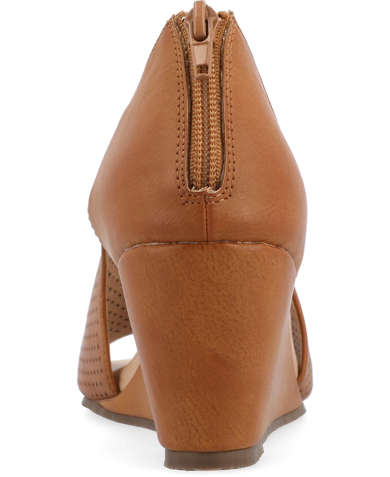Journee Collection Women's Aretha Perforated Peep Toe Wedge Sandals