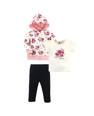 Hudson Baby Toddler Girls Hudson Cotton Hoodie, Bodysuit or Tee Top and Pant Set