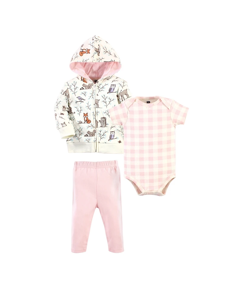Hudson Baby Girls Cotton Hoodie, Bodysuit or Tee Top and Pant Set