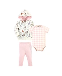 Hudson Baby Girls Cotton Hoodie, Bodysuit or Tee Top and Pant Set