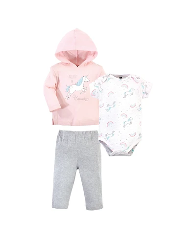 Hudson Baby Girls Cotton Hoodie, Bodysuit or Tee Top and Pant Set