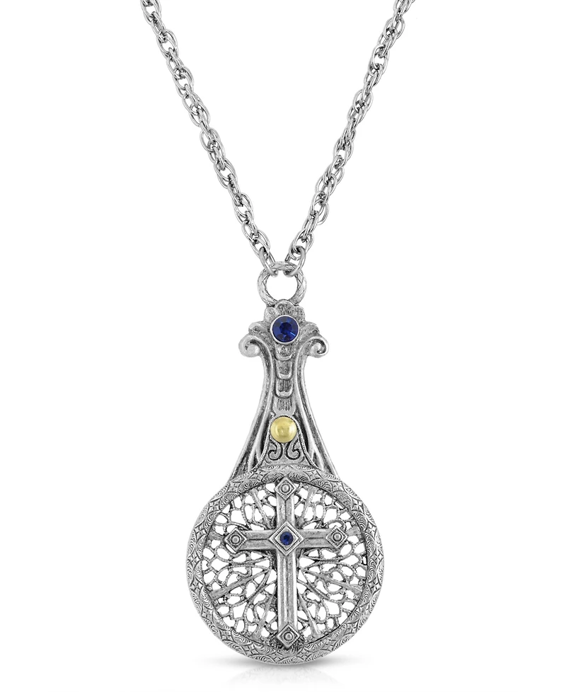2028 Pewter Crystal Cross Sliding Magnifier 30" Pendant