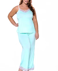 iCollection Women's Alluring Knit Ultra Soft Contrast Lace Cami Pant Set