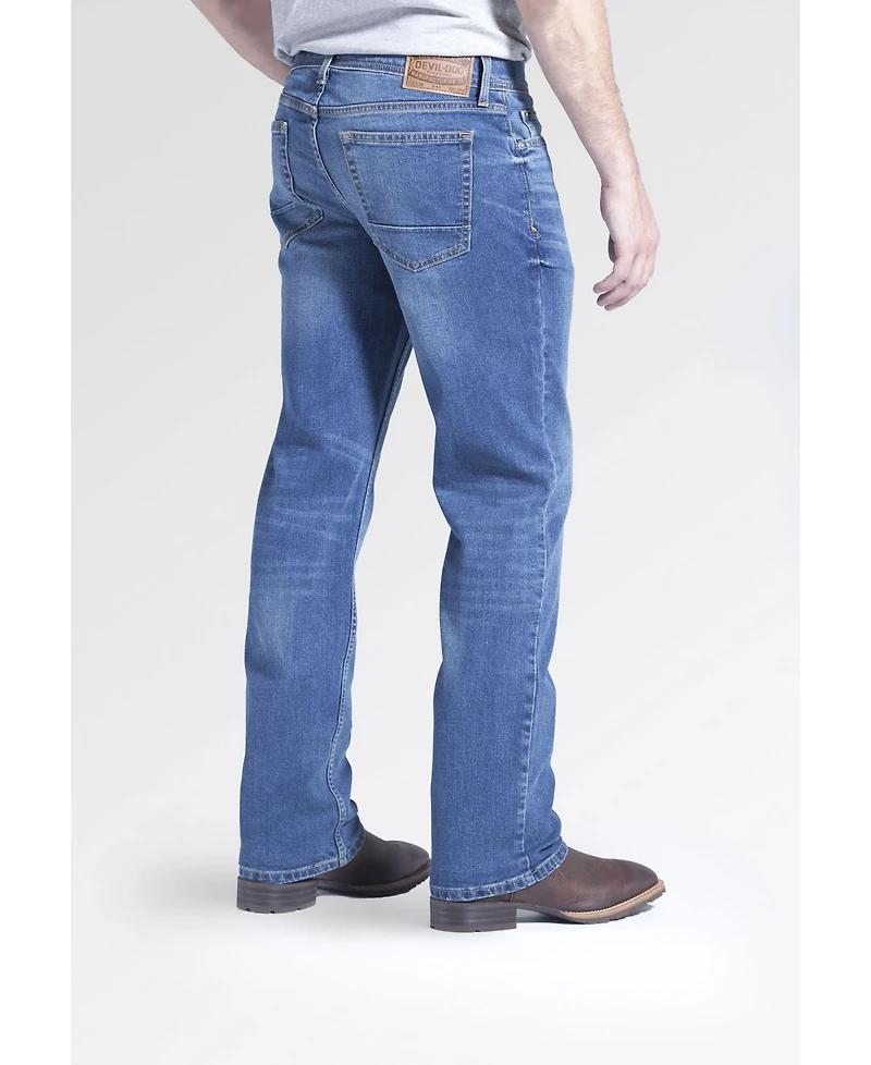 Devil-Dog Dungarees Men's Boot Cut Fit Performance Stretch Denim Jeans, Ash Wash