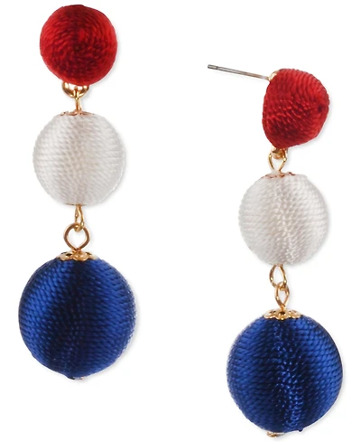 Holiday Lane Gold-Tone Red, White & Blue Thread-Wrapped Ball Drop Earrings, Created for Macy's