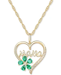 Lab-Grown Emerald (5/8 ct. t.w.) & Lab-Grown White Sapphire (1/10 ct. t.w.) Mama 18" Pendant Necklace in 10k Gold