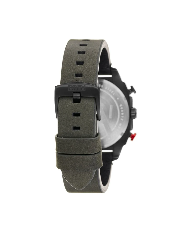 Avi-8 Men's Hawker Hunter Chronograph Retrograde Edition Genuine Leather Strap Watch 45mm