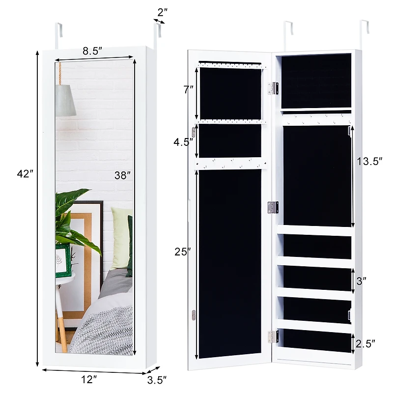 Costway Door Mounted Mirrored Jewelry Cabinet