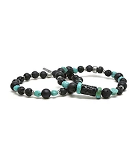 Mr Ettika Raw Lava Stone and Turquoise Elastic Beaded Bracelet, Pack of 2