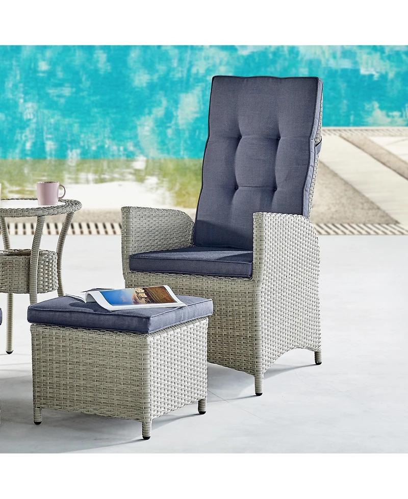 Alaterre Furniture Haven All-Weather Wicker Set Outdoor Recliners with Ottomans and Round Glass Top Accent Table