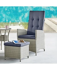Alaterre Furniture Haven All-Weather Wicker Set Outdoor Recliners with Ottomans and Round Glass Top Accent Table