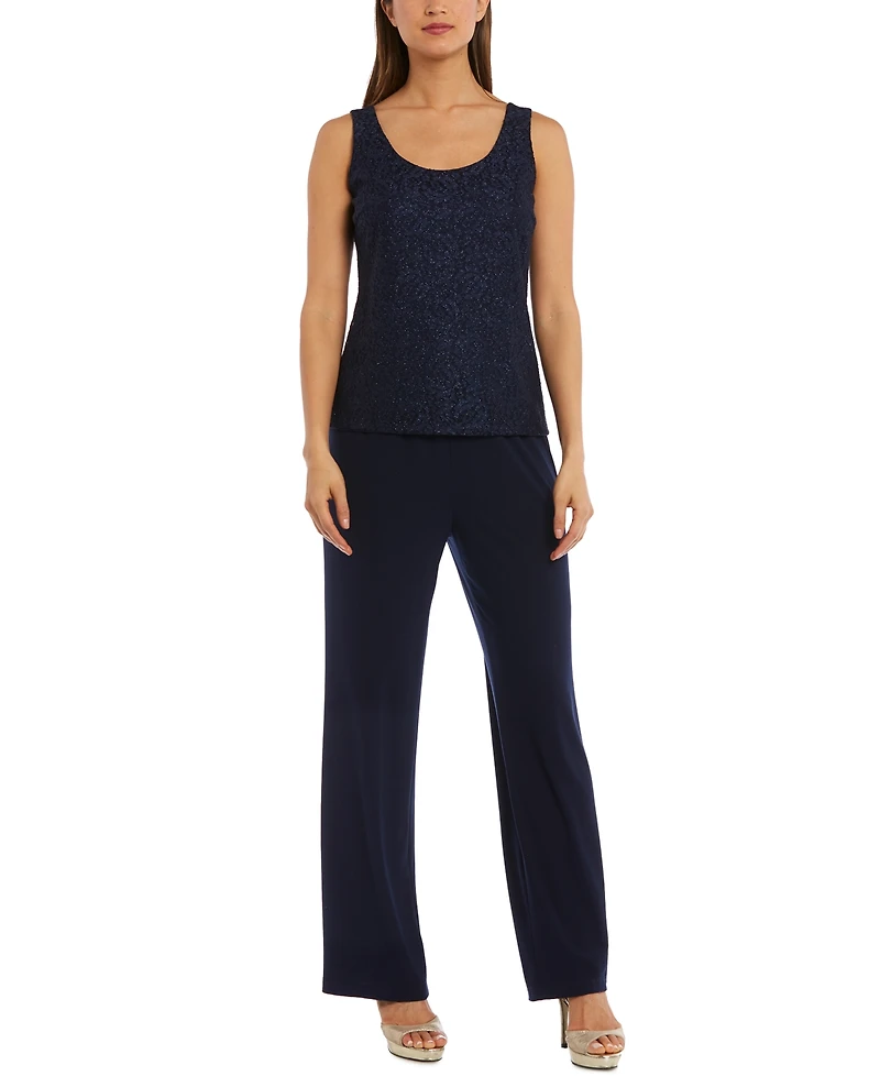 R & M Richards Petite 3-Pc. Sequined-Lace Jacket, Top & Pants